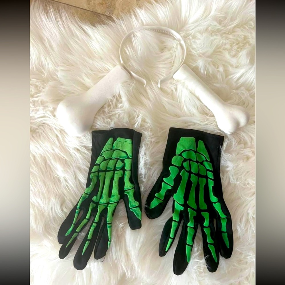 HALLOWEEN Children’s Skelton Headband & Gloves Costume Accessories one Size
